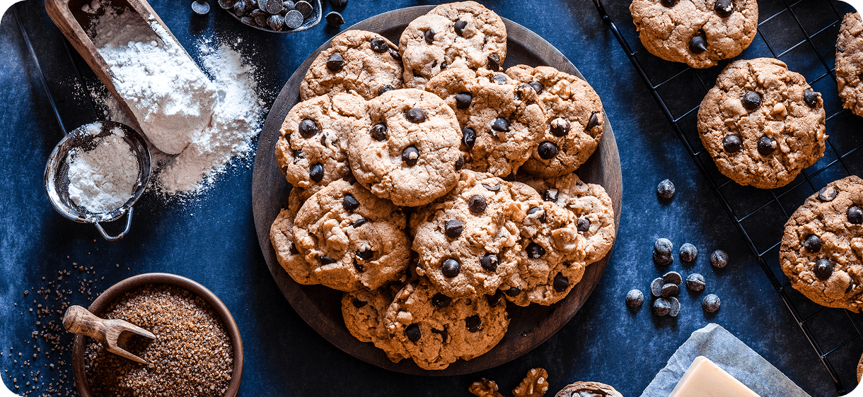 Freshly baked cookies on dark background