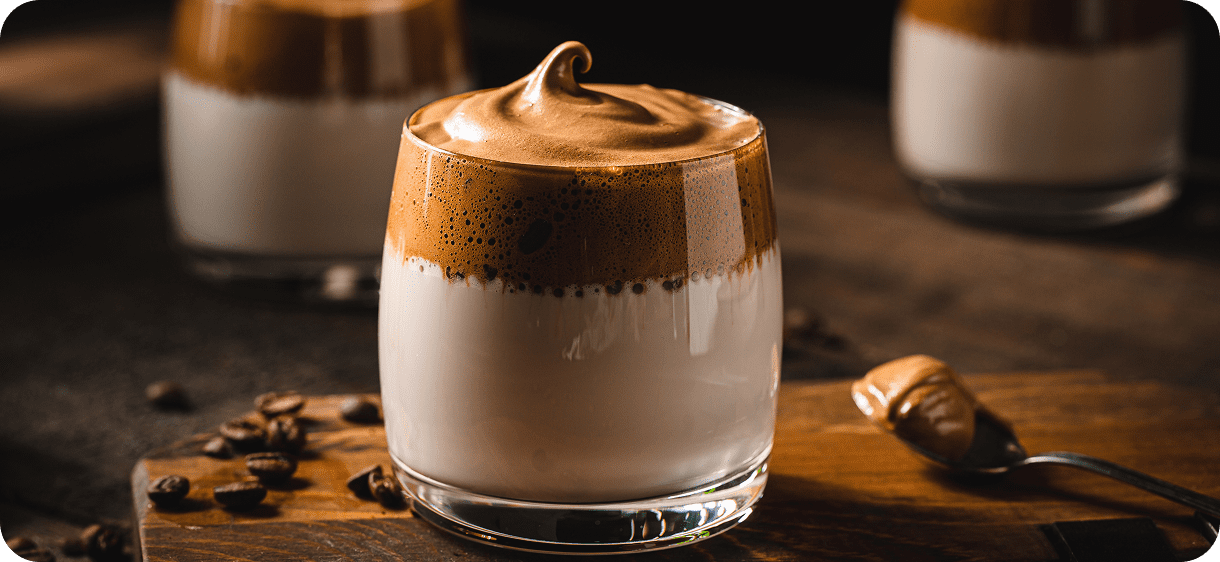 Creamy dalgona coffee in a glass
