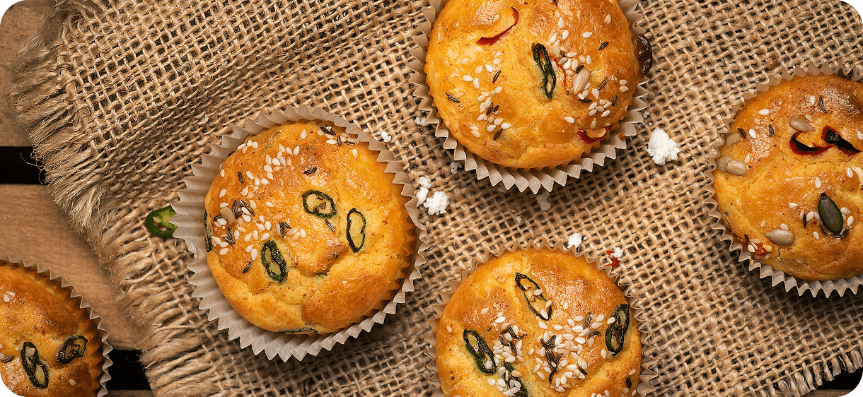 Freshly baked muffins with seeds